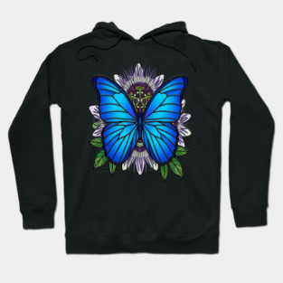 Blue Morpho Butterfly Passionflower Art Hoodie