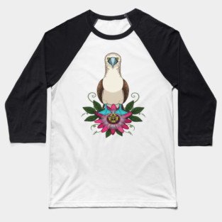 Blue-footed Booby Floral Art Baseball T-Shirt