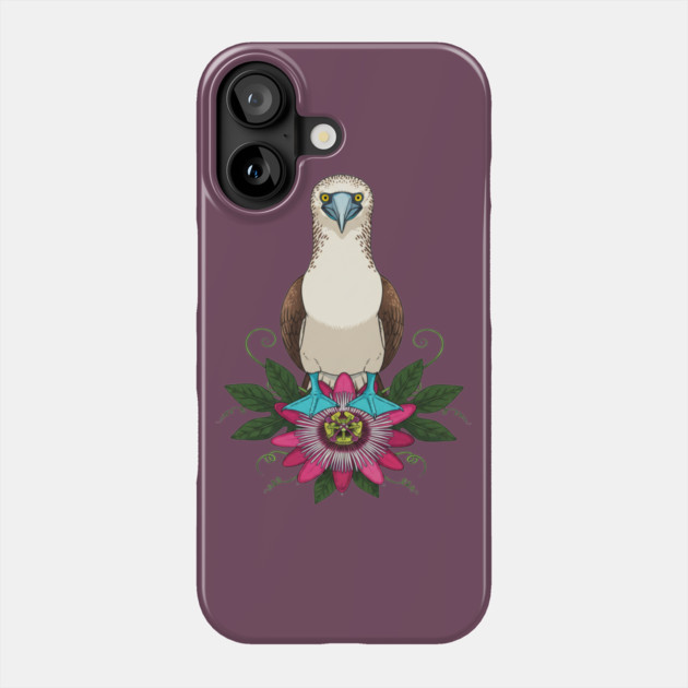 Blue-footed Booby Floral Art Phone Case by BirdsnStuff