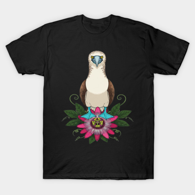 Blue-footed Booby Floral Art T-Shirt by BirdsnStuff