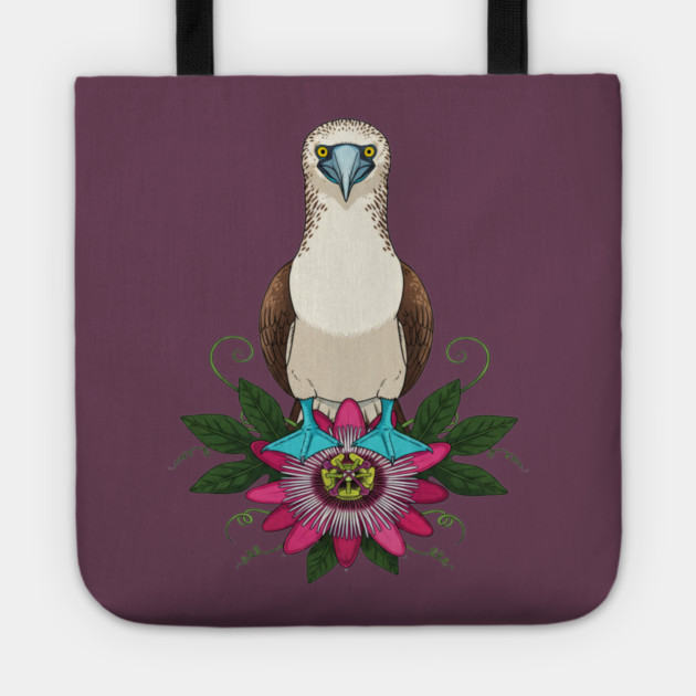 Blue-footed Booby Floral Art Tote by BirdsnStuff