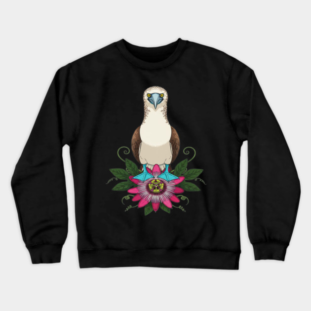 Blue-footed Booby Floral Art Crewneck Sweatshirt by BirdsnStuff