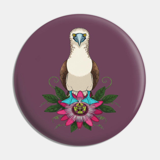 Blue-footed Booby Floral Art Pin by BirdsnStuff