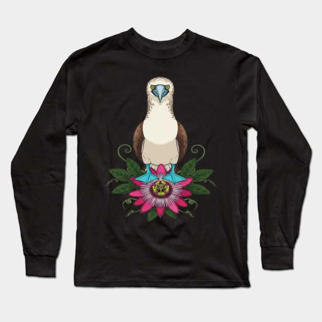 Blue-footed Booby Floral Art Long Sleeve T-Shirt by BirdsnStuff
