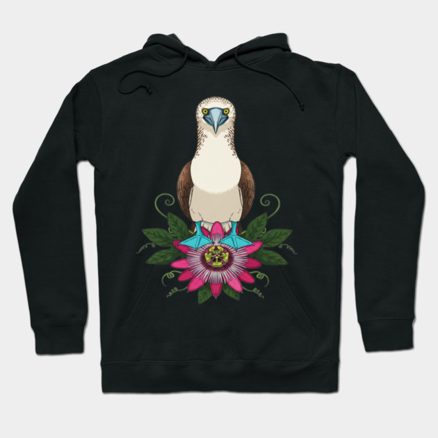 Blue-footed Booby Floral Art Hoodie by BirdsnStuff