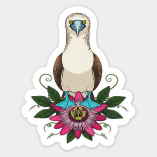 Blue-footed Booby Floral Art Sticker
