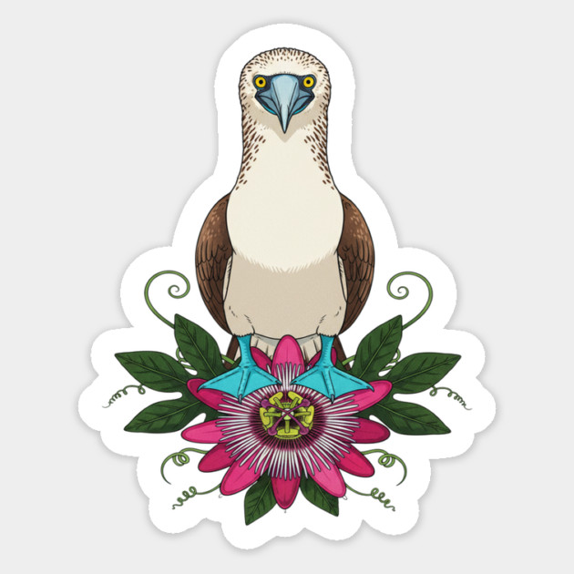 Blue-footed Booby Floral Art Magnet by BirdsnStuff
