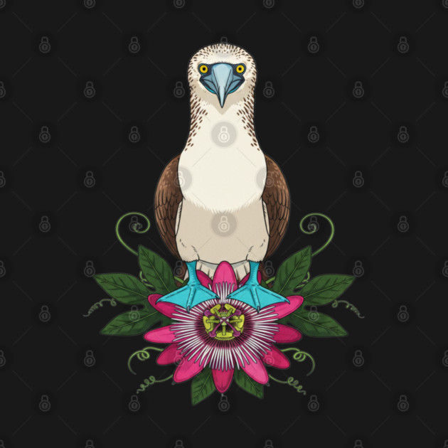 Blue-footed Booby Floral Art by BirdsnStuff