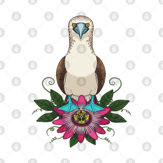 Blue-footed Booby Floral Art by BirdsnStuff