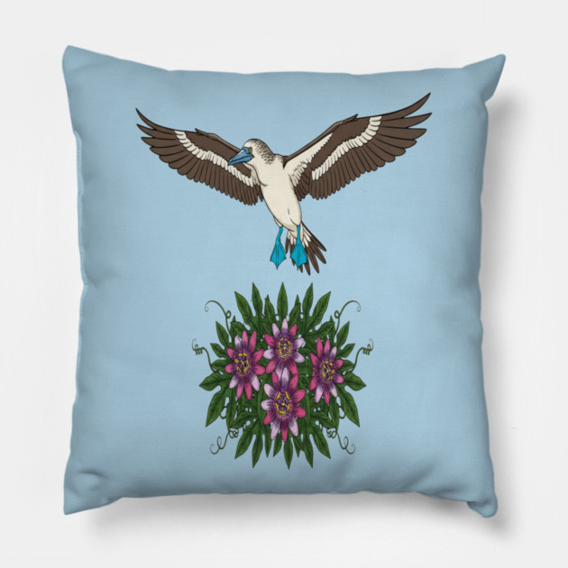 Flying Blue-footed Booby Nature Design Pillow by BirdsnStuff