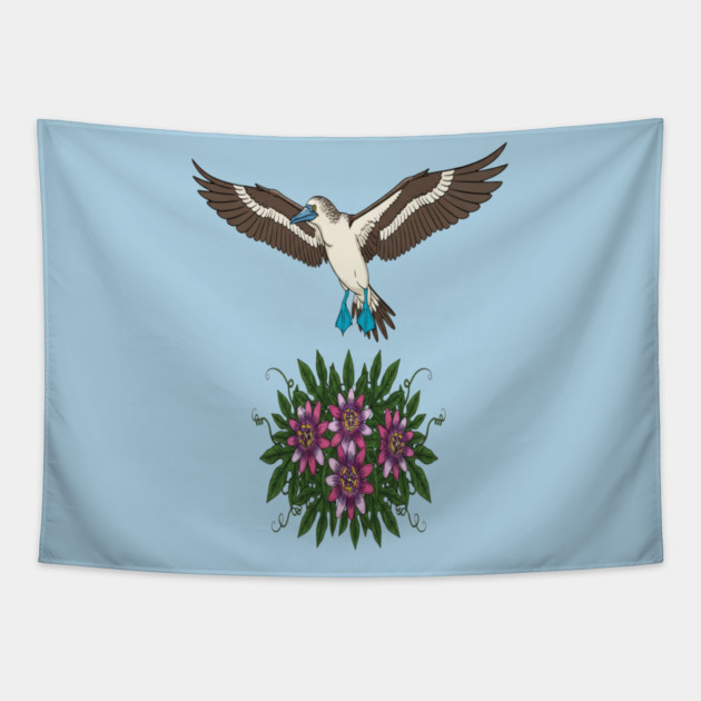 Flying Blue-footed Booby Nature Design Tapestry by BirdsnStuff