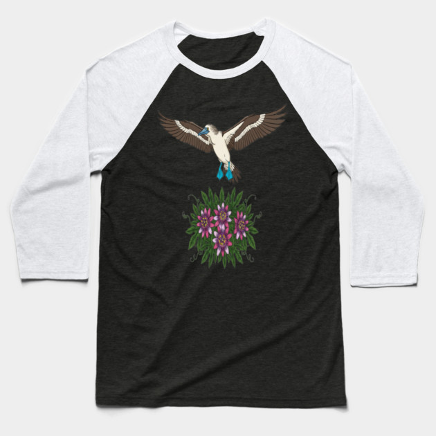 Flying Blue-footed Booby Nature Design Baseball T-Shirt by BirdsnStuff