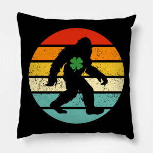 Retro Bigfoot Sasquatch Shamrock Pillow