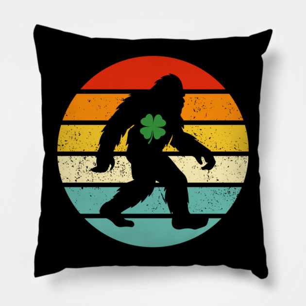 Retro Bigfoot Sasquatch Shamrock Pillow by Creatifly Graphic Tees