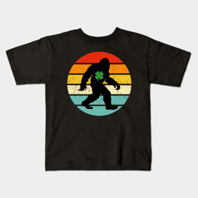 Retro Bigfoot Sasquatch Shamrock Kids T-Shirt by Creatifly Graphic Tees