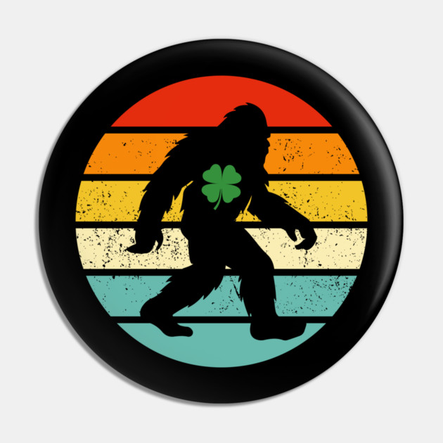 Retro Bigfoot Sasquatch Shamrock Pin by Creatifly Graphic Tees