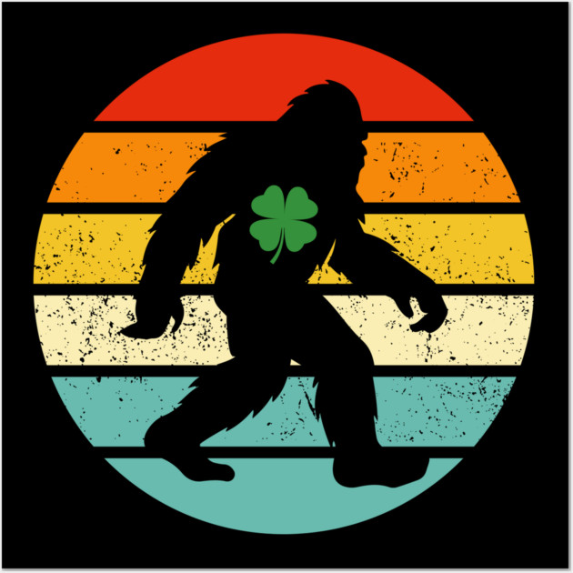 Retro Bigfoot Sasquatch Shamrock Wall Art by Creatifly Graphic Tees