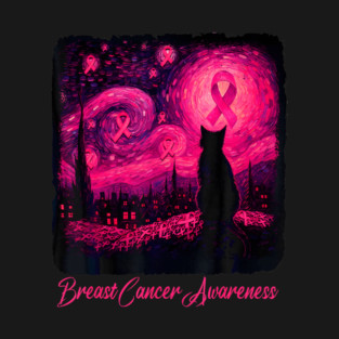 Starry Night Van Gogh Cat Halloween Breast T-Shirt