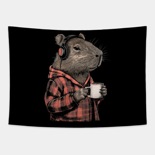 Capybara Hipster Funny Capybara Tapestry by yangho