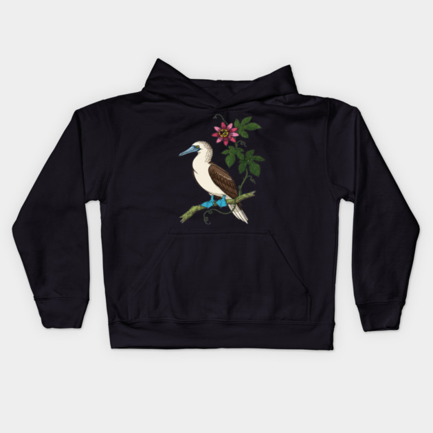 Blue Footed Booby Passionflower Vine Art Kids Hoodie by BirdsnStuff