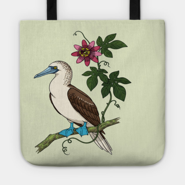 Blue Footed Booby Passionflower Vine Art Tote by BirdsnStuff