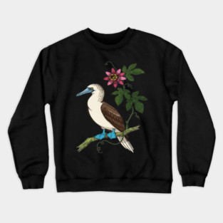 Blue Footed Booby Passionflower Vine Art Crewneck Sweatshirt