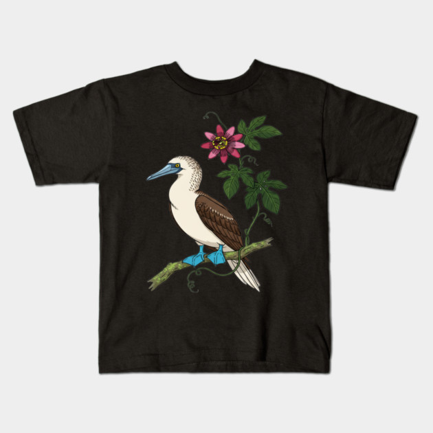 Blue Footed Booby Passionflower Vine Art Kids T-Shirt by BirdsnStuff