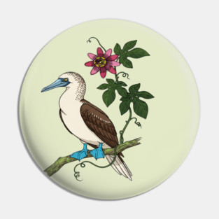 Blue Footed Booby Passionflower Vine Art Pin