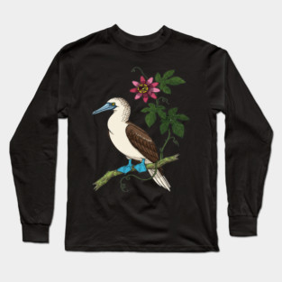 Blue Footed Booby Passionflower Vine Art Long Sleeve T-Shirt
