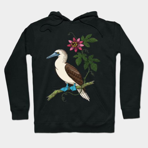 Blue Footed Booby Passionflower Vine Art Hoodie by BirdsnStuff