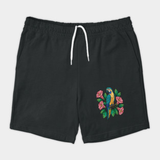 Tropical Blue Throated Macaw Floral Art Shorts