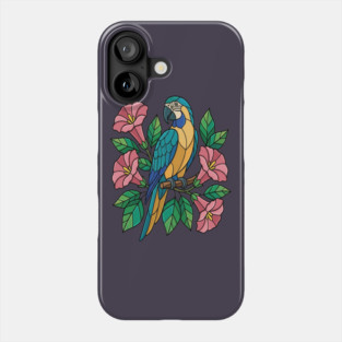 Tropical Blue Throated Macaw Floral Art Phone Case