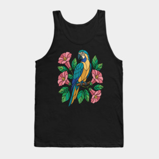 Tropical Blue Throated Macaw Floral Art Tank Top
