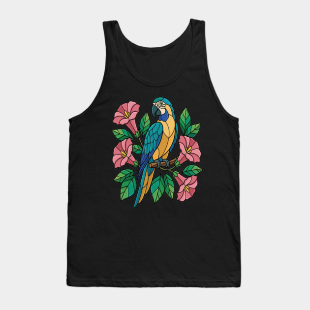 Tropical Blue Throated Macaw Floral Art Tank Top by BirdsnStuff