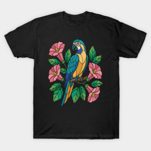 Tropical Blue Throated Macaw Floral Art T-Shirt