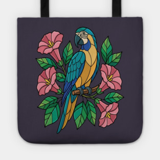 Tropical Blue Throated Macaw Floral Art Tote