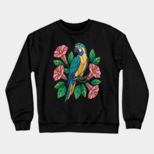 Tropical Blue Throated Macaw Floral Art Crewneck Sweatshirt