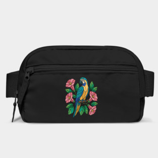 Tropical Blue Throated Macaw Floral Art Bag
