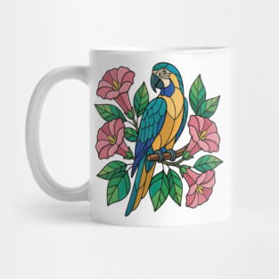 Tropical Blue Throated Macaw Floral Art Mug