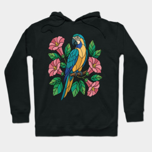Tropical Blue Throated Macaw Floral Art Hoodie