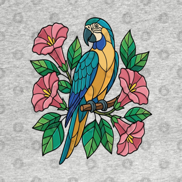 Tropical Blue Throated Macaw Floral Art by BirdsnStuff