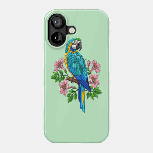 Macaw Tropical Bird Floral Art Phone Case by BirdsnStuff