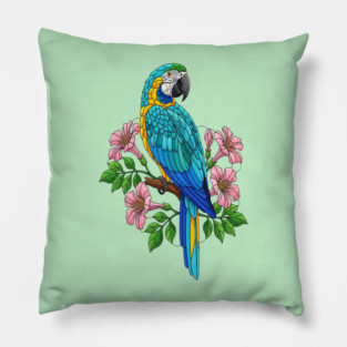 Macaw Tropical Bird Floral Art Pillow