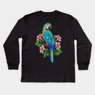 Macaw Tropical Bird Floral Art Kids Long Sleeve T-Shirt