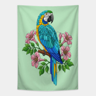 Macaw Tropical Bird Floral Art Tapestry