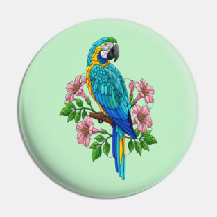 Macaw Tropical Bird Floral Art Pin
