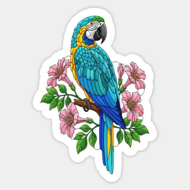 Macaw Tropical Bird Floral Art Magnet by BirdsnStuff