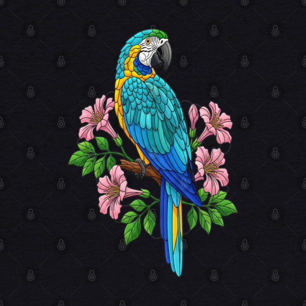 Macaw Tropical Bird Floral Art by BirdsnStuff