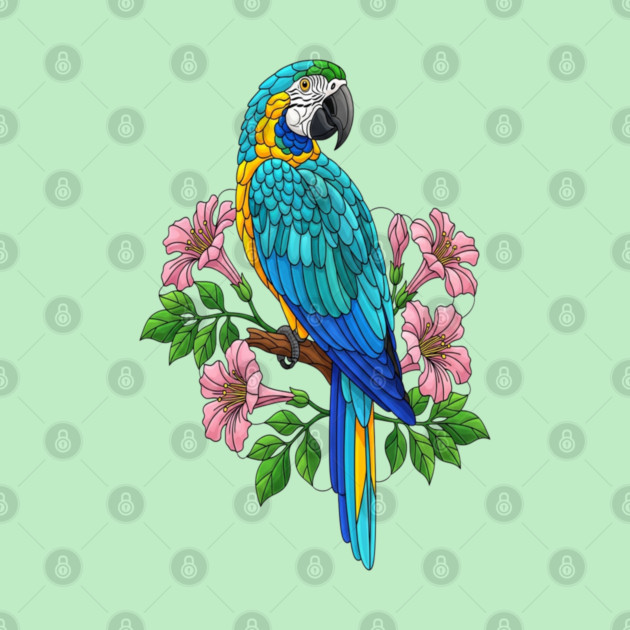 Macaw Tropical Bird Floral Art by BirdsnStuff