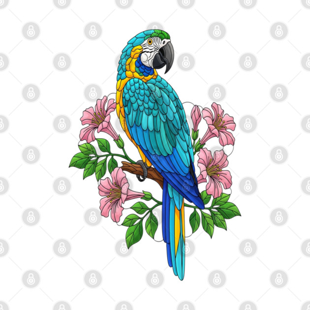 Macaw Tropical Bird Floral Art by BirdsnStuff
